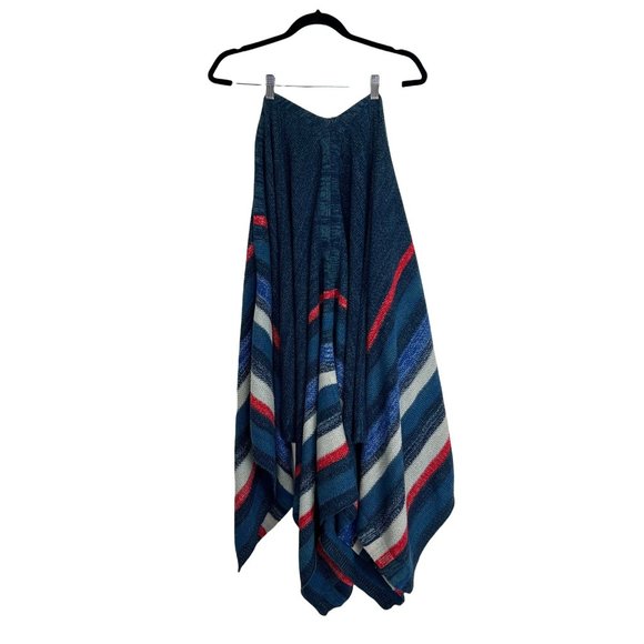 BCBGMAXAZRIA Heavy Knit Blue Striped Poncho Shawl OS - Picture 5 of 8